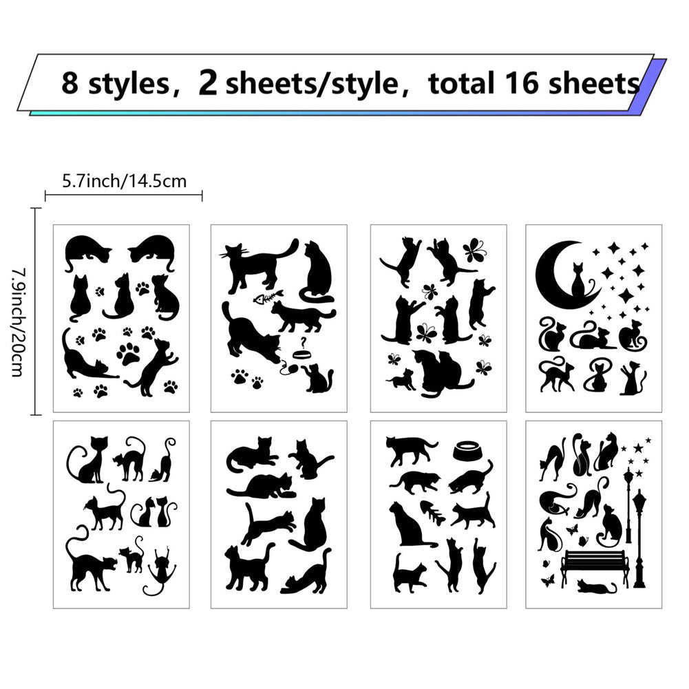 Craspire 16 Sheets 8 Styles PVC Waterproof Wall Stickers, Self-Adhesive Cat Decals for Home Decoration