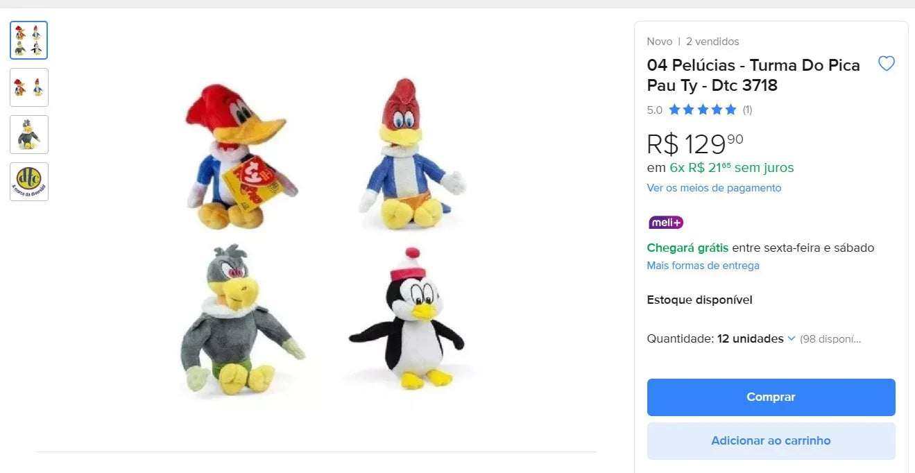 Personal Shopper | Buy from Brazil - Stuffed Toys - Turma Do Pica Pau Ty - 18 kits (DDP)
