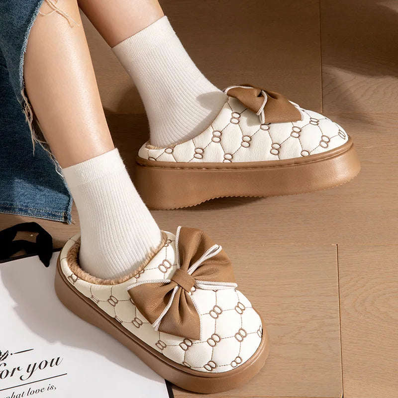 Women's Waterproof Winter Slipper Boots - Warm Plush Indoor Non-Slip Shoes