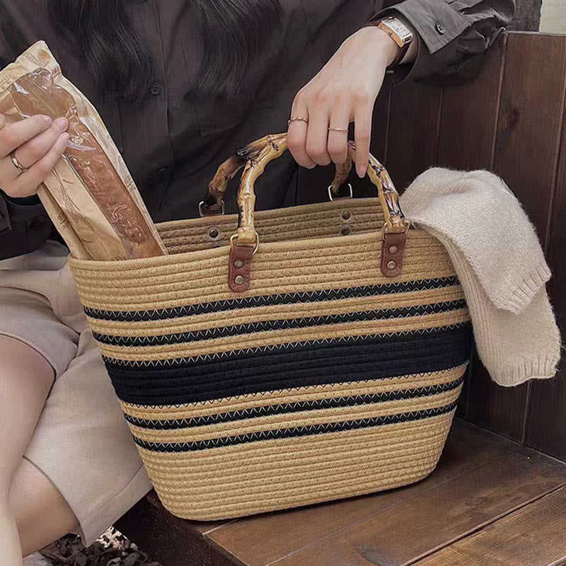 Limited Stock: Vintage Cotton Straw Tote Bag for Women - Large Capacity Handbag