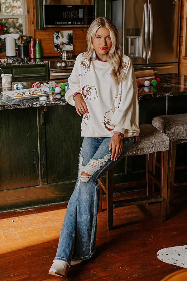 Dear Santa Sequin Sweatshirt in Cream - Festive Holiday Knit