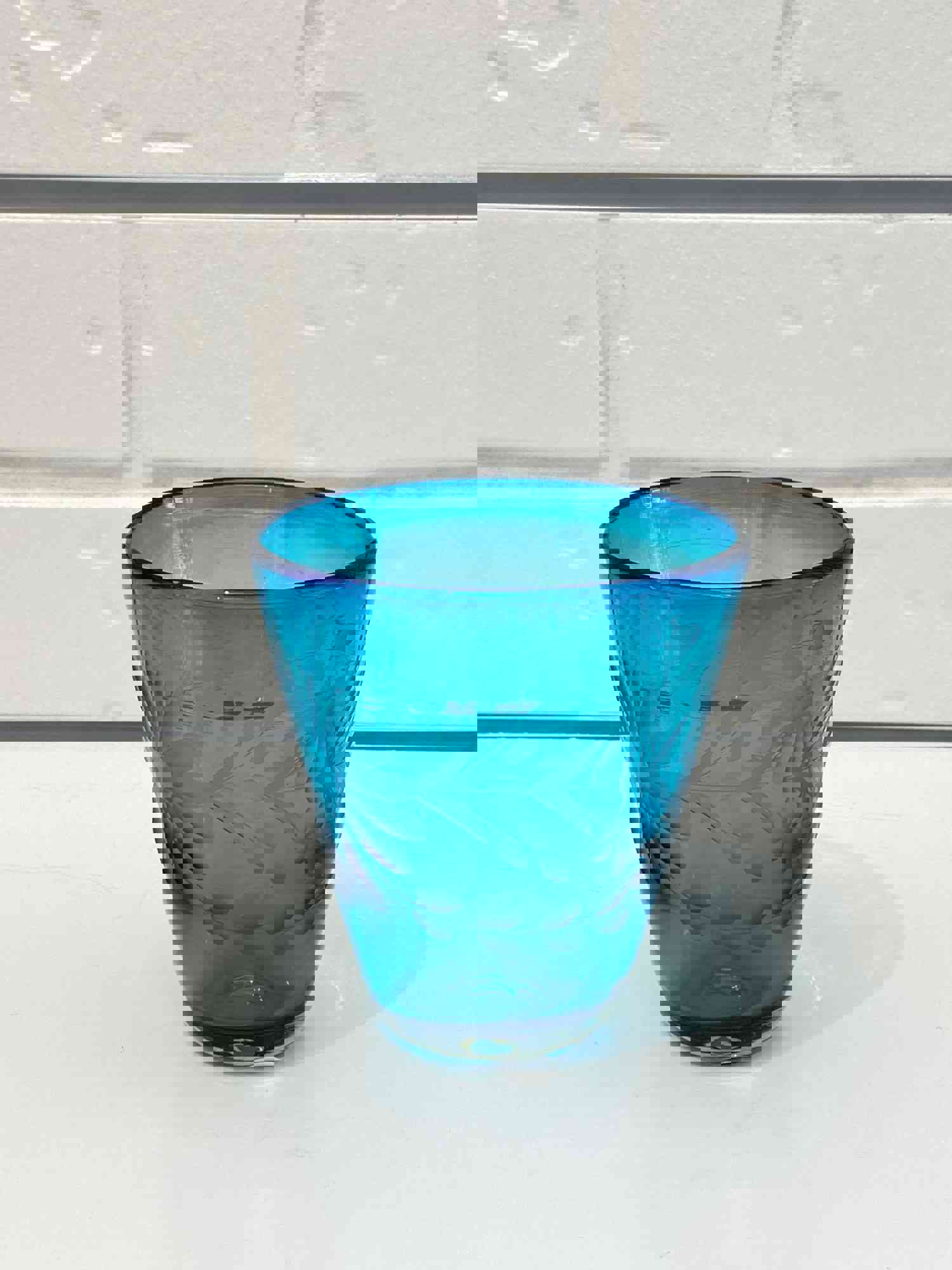 Hand Blown Mexico Condessa Stemless Italian Wine Glasses - Aqua