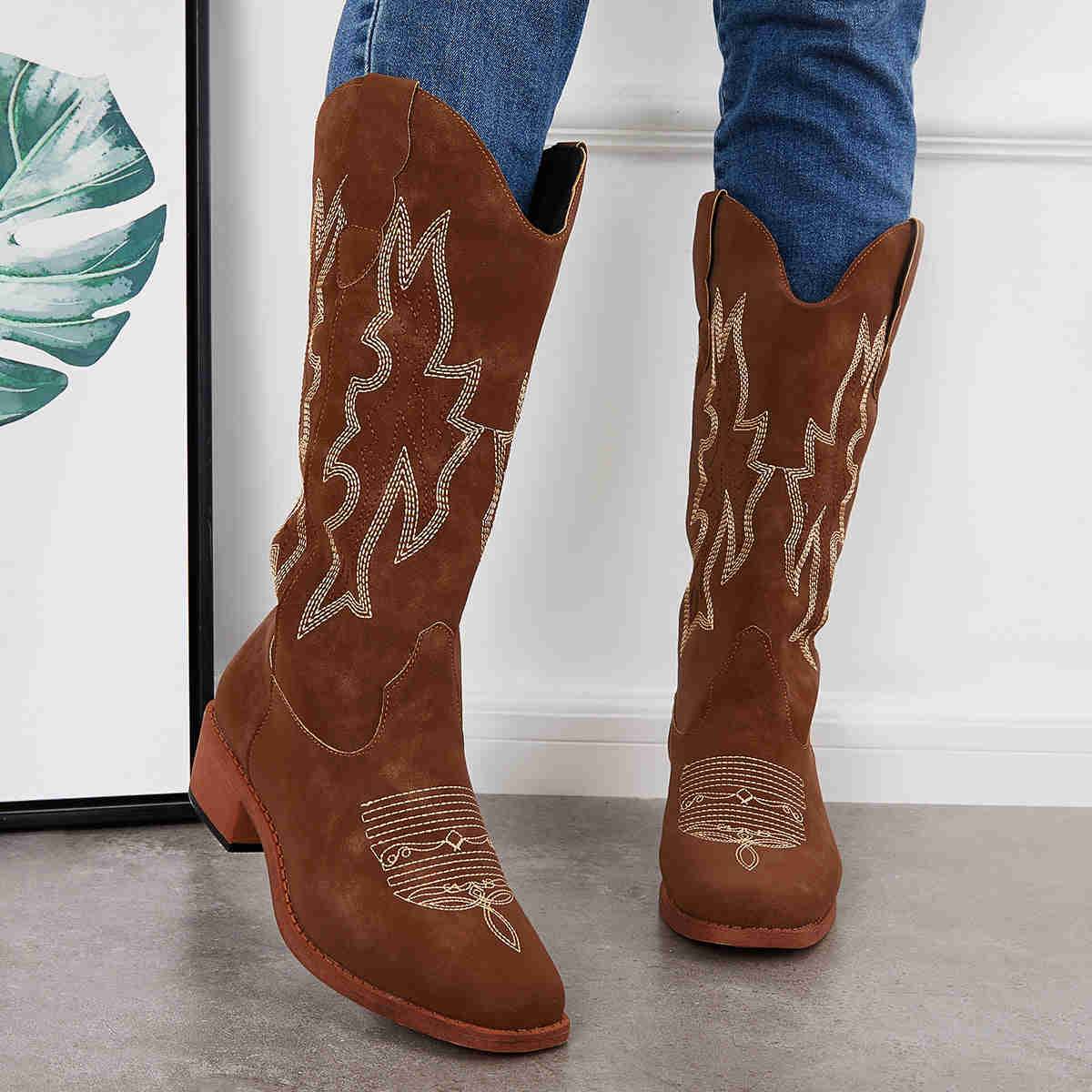Retro Embroidered Western Cowboy Boots with Chunky Heel
