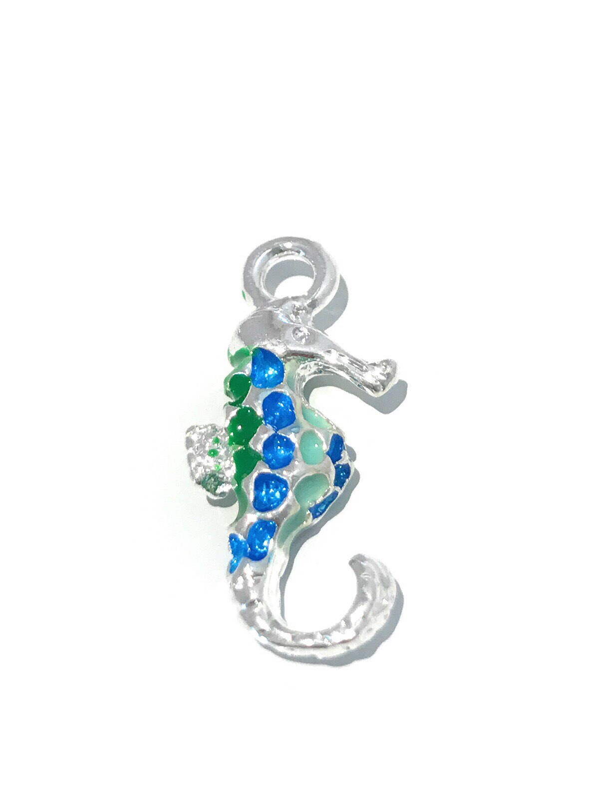 Silver Plated Double Sided Enamel Seahorse Charm for DIY Jewelry Making