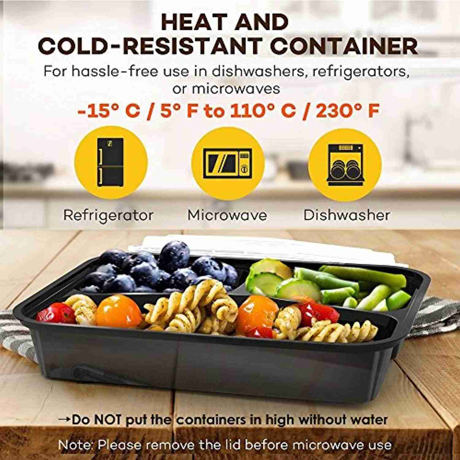 32 oz Meal Prep Food Containers (20 Pack) - 3 Compartment Bento Lunch Boxes, BPA Free & Stackable