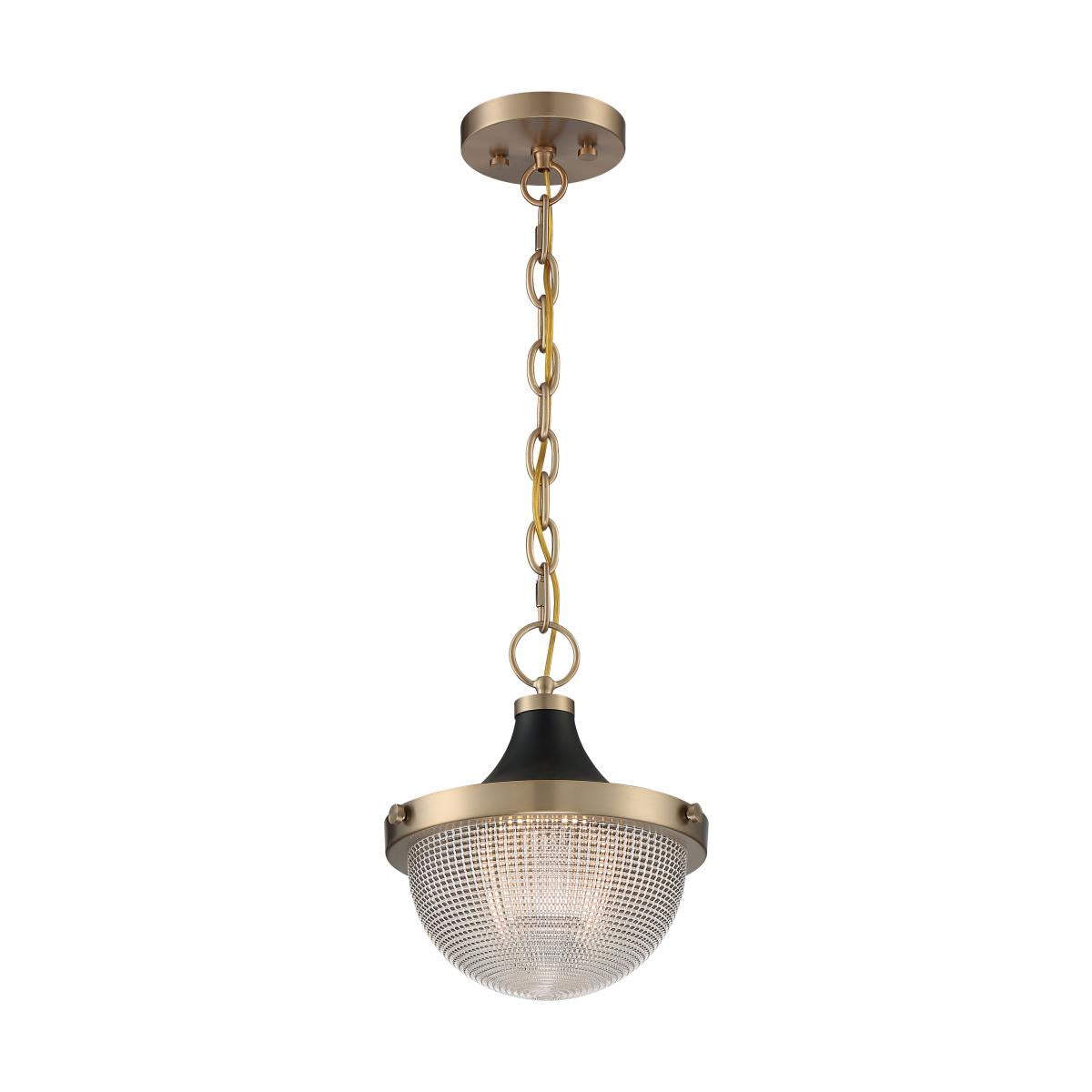 FARO 1 LIGHT SMALL PENDANT - Clear Prismatic Glass with Burnished Brass and Black Accents