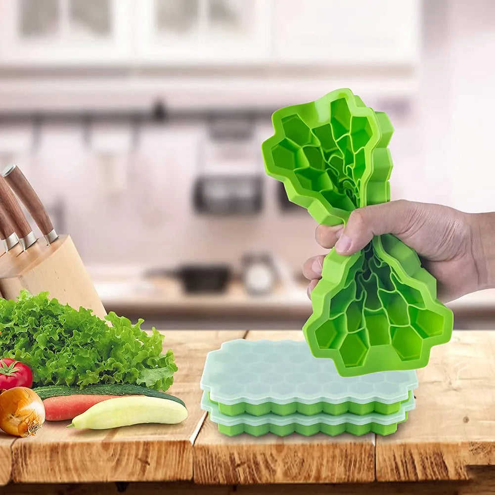 Honeycomb Ice Cube Trays Reusable Silicone Mold BPA Free with Removable Lids