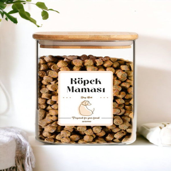 Labeled Vacuum Beech Wood Crystal Storage Container Jar with Lid | Dog Food Container 1700 mL