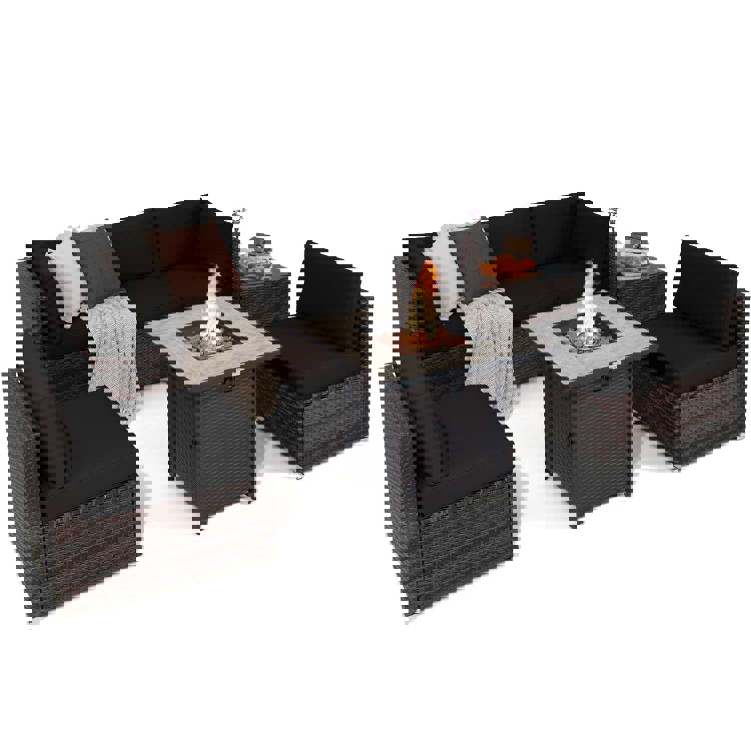 Tangkula 7 Piece Patio Furniture Set with Fire Pit Table, 30 Inches 50,000 BTU Propane Fire Pit Table