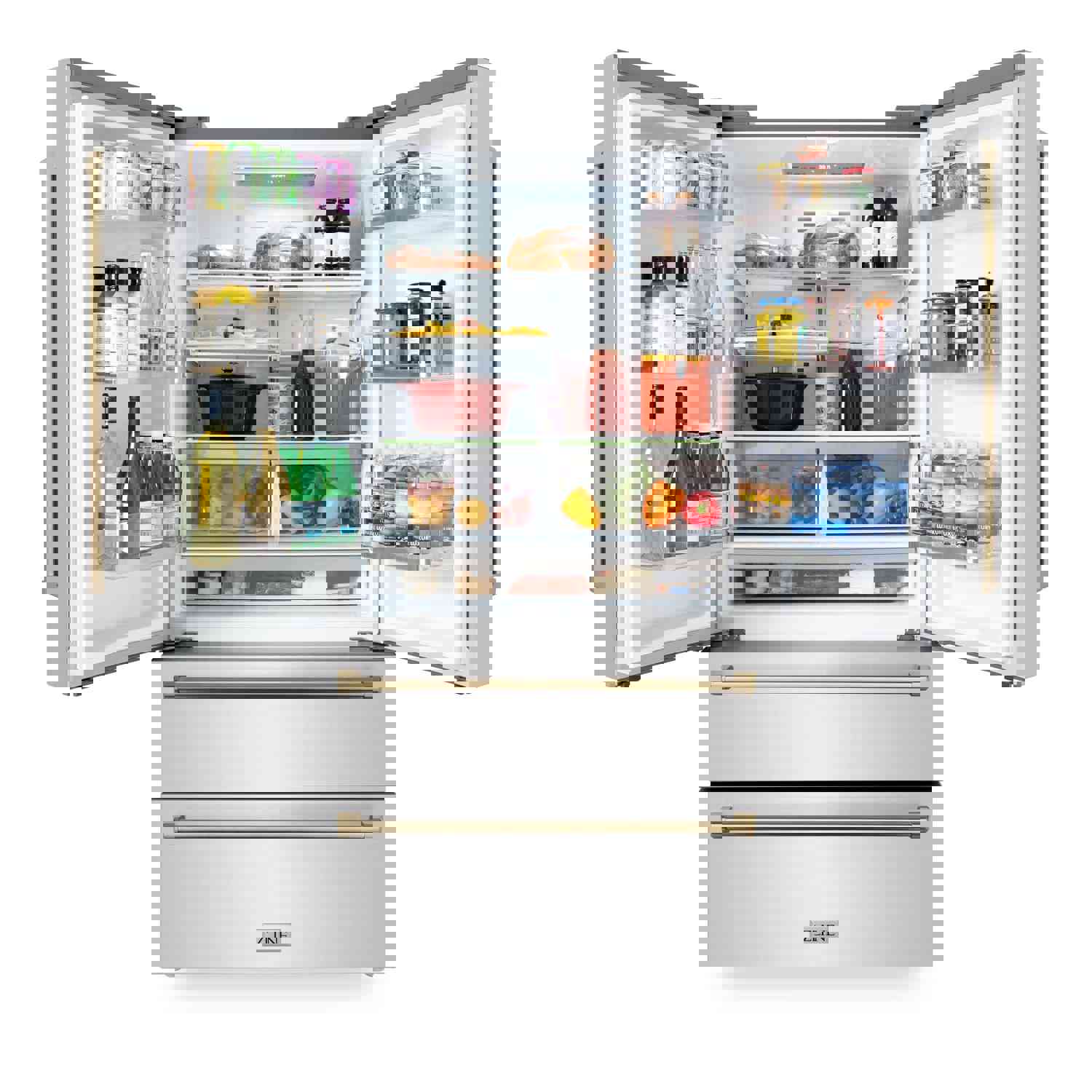 ZLINE 36 In. Autograph 22.5 cu. ft. Refrigerator with Ice Maker in Fingerprint Resistant Stainless Steel and Champagne Bronze Accents