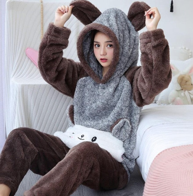 Winter Thick Warm Flannel Pajamas Sets for Women