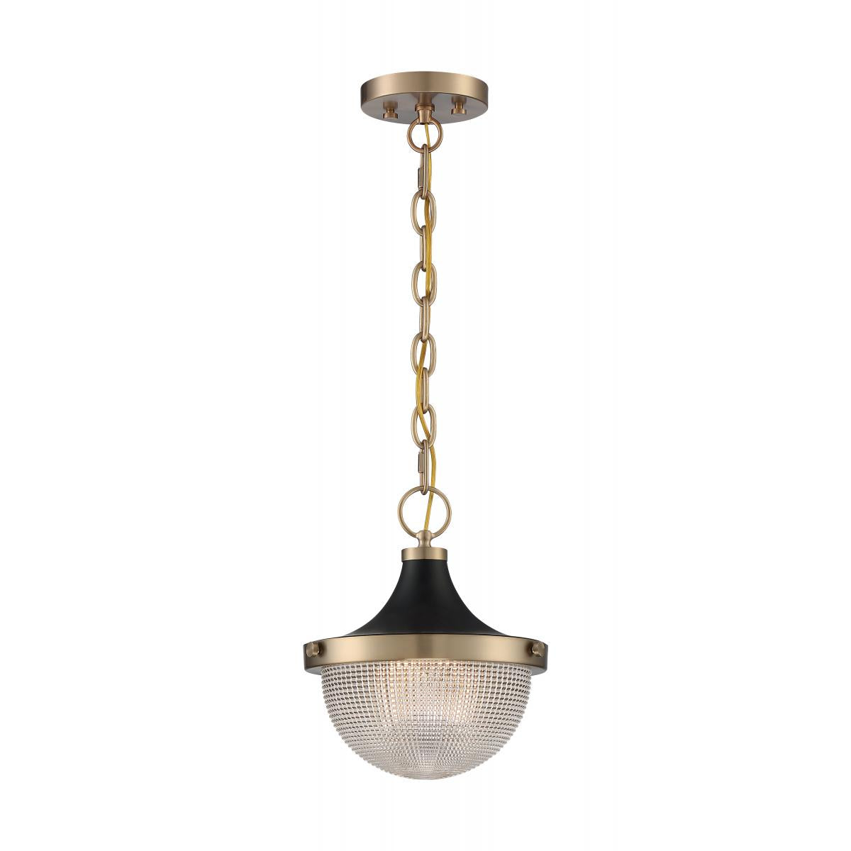 FARO 1 LIGHT SMALL PENDANT - Clear Prismatic Glass with Burnished Brass and Black Accents