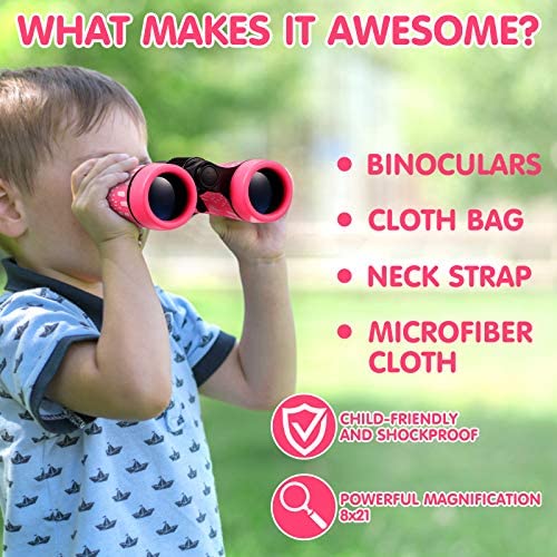 Shock Proof Toy Binoculars for Kids - Pink, Ideal for Bird Watching & Outdoor Adventures