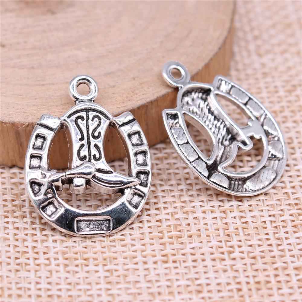 WYSIWYG 10pcs 4 Colors 25x19mm Cowboy Boots Horse Shoe Charms For Jewelry Making DIY Jewelry Findings