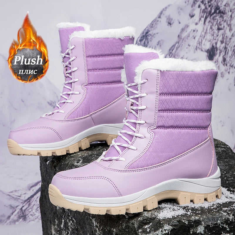 Women's Snow Boots Winter Plush Warm Waterproof Anti-Slip Hiking Shoes