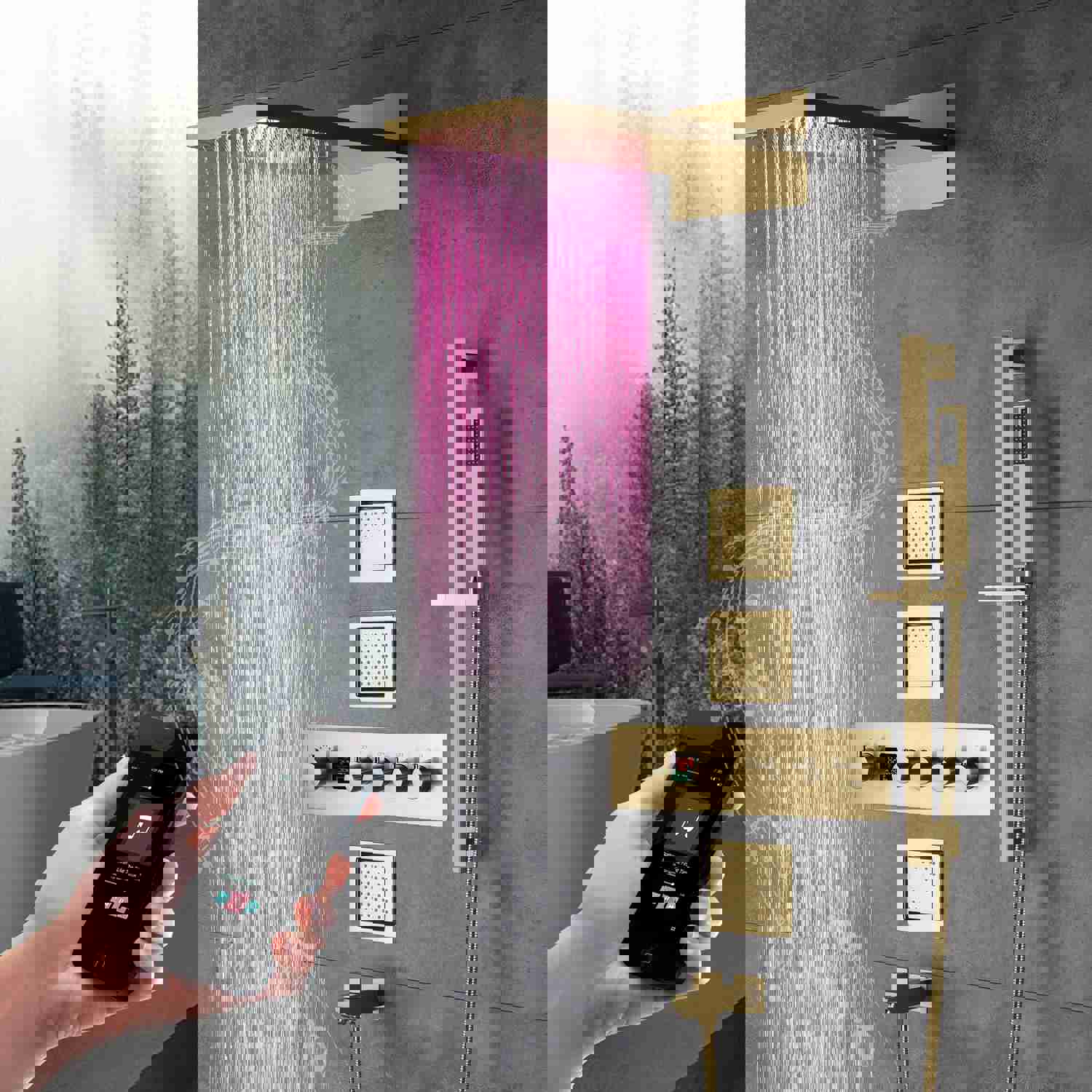 ARIAL Rainfall Waterfall Wall Mounted Thermostatic LED Music Shower System