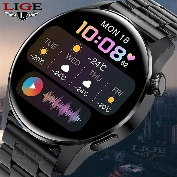 LIGE BW0256 2022 Full Circle Touch Screen Steel Band Luxury Smart Watch for Men - Waterproof Fitness Watch with Call Function