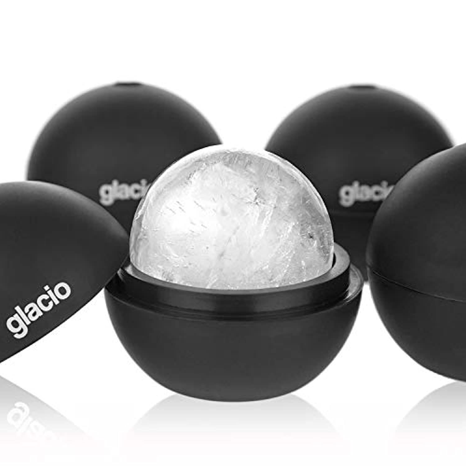 Glacio Round Ice Cube Molds - Whiskey Ice Sphere Maker - 2.5 Inch Ice Balls - 4 Pack