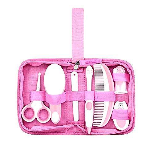 Baby Healthcare And Grooming Kit Set - 7-Piece Nail Care with Clipper, Brush, Scissors, Comb & Toothbrush for Infants (Pink)