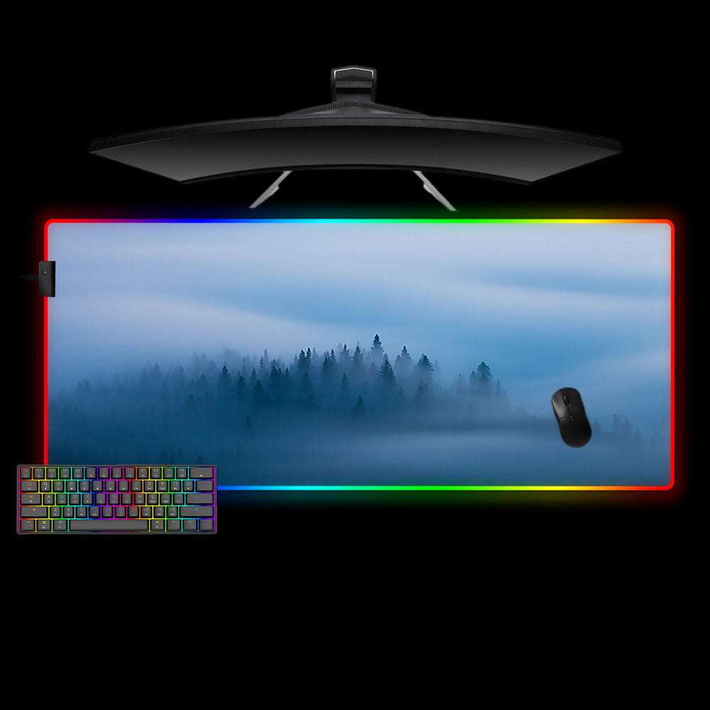 Foggy Forest Design RGB Gaming Mouse Pad with LED Strip for M-XXL Size