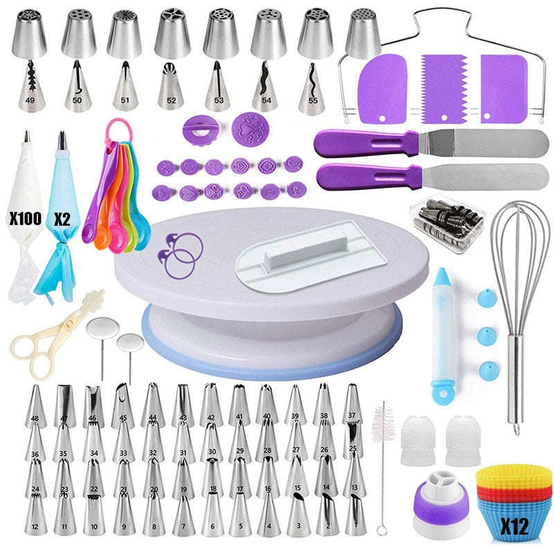 219 Piece Cake Decorating Tools Set with Stainless Steel Turntable and Accessories