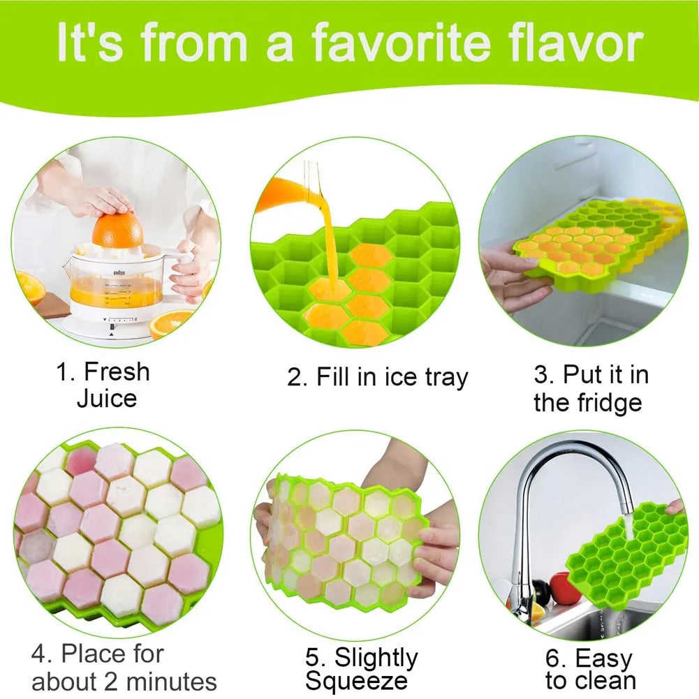 Honeycomb Ice Cube Trays Reusable Silicone Mold BPA Free with Removable Lids