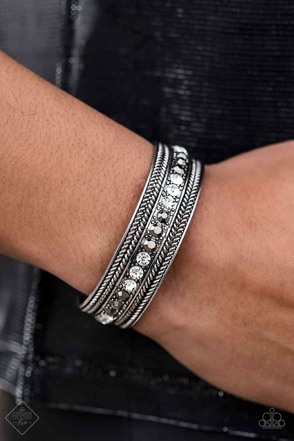 Paparazzi Empress Etiquette Silver Bracelet - Trendy Glittery Cuff