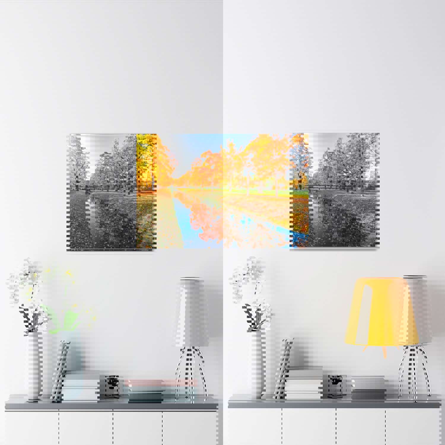 Obvodny Canal in Autumn Forest Floral Nature Photography Canvas Wall Art for Home Decor