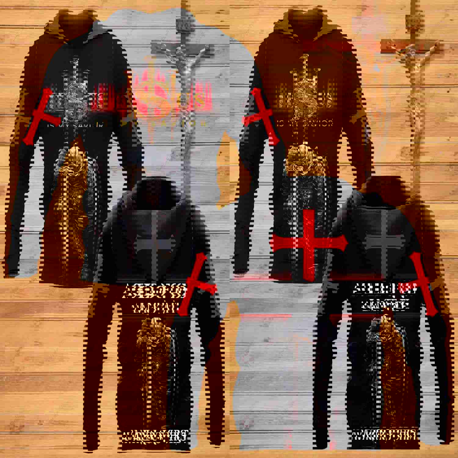 A Child of God a Man of Faith Jesus is My Savior Knight Christian Warrior of Christ Hoodie