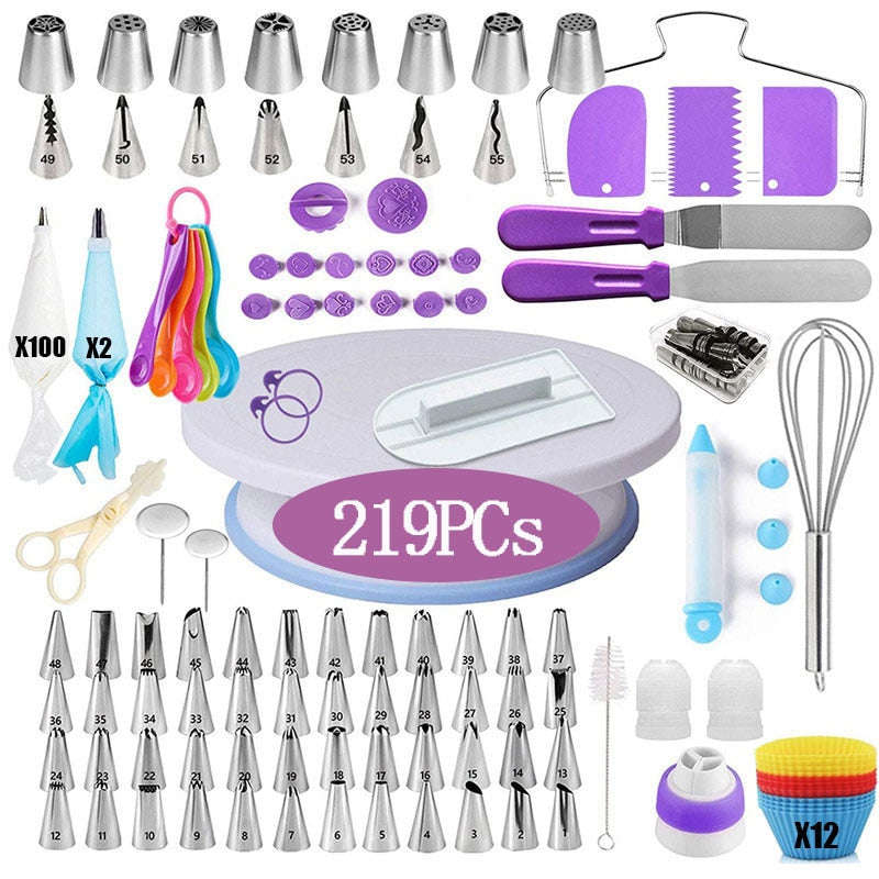 219 Piece Cake Decorating Tools Set with Stainless Steel Turntable and Accessories