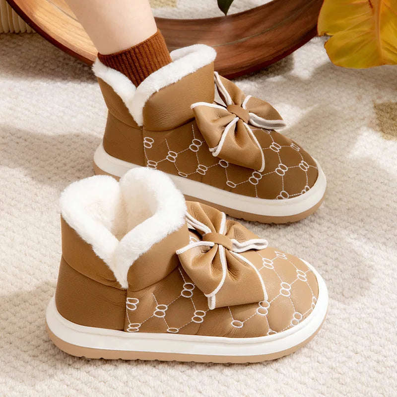 Women's Waterproof Winter Slipper Boots - Warm Plush Indoor Non-Slip Shoes