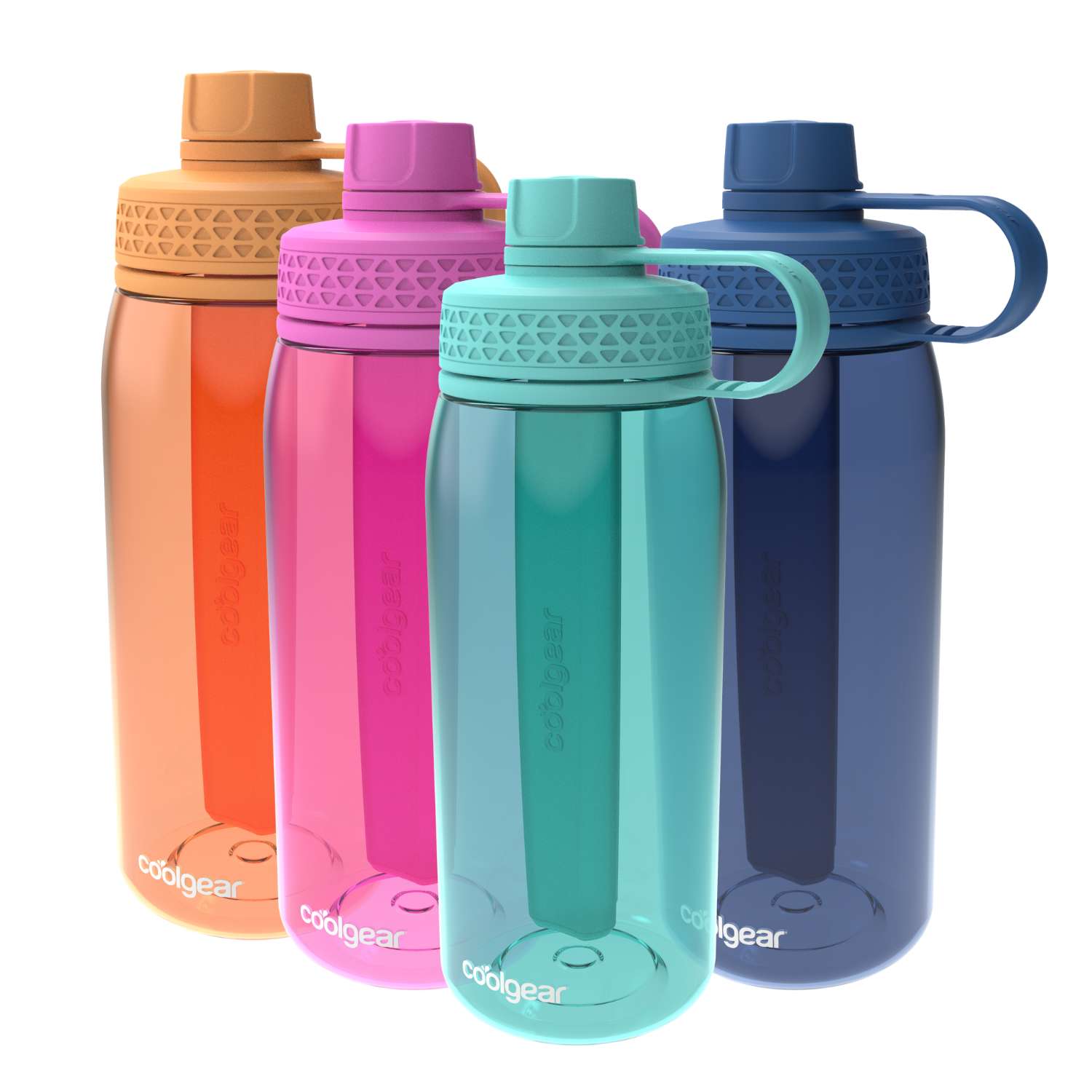 Cool Gear 4-Pack 32 oz System Chugger Bottle with Freezer Stick - Large Capacity Water Bottle for Gym, Outdoors, Travel