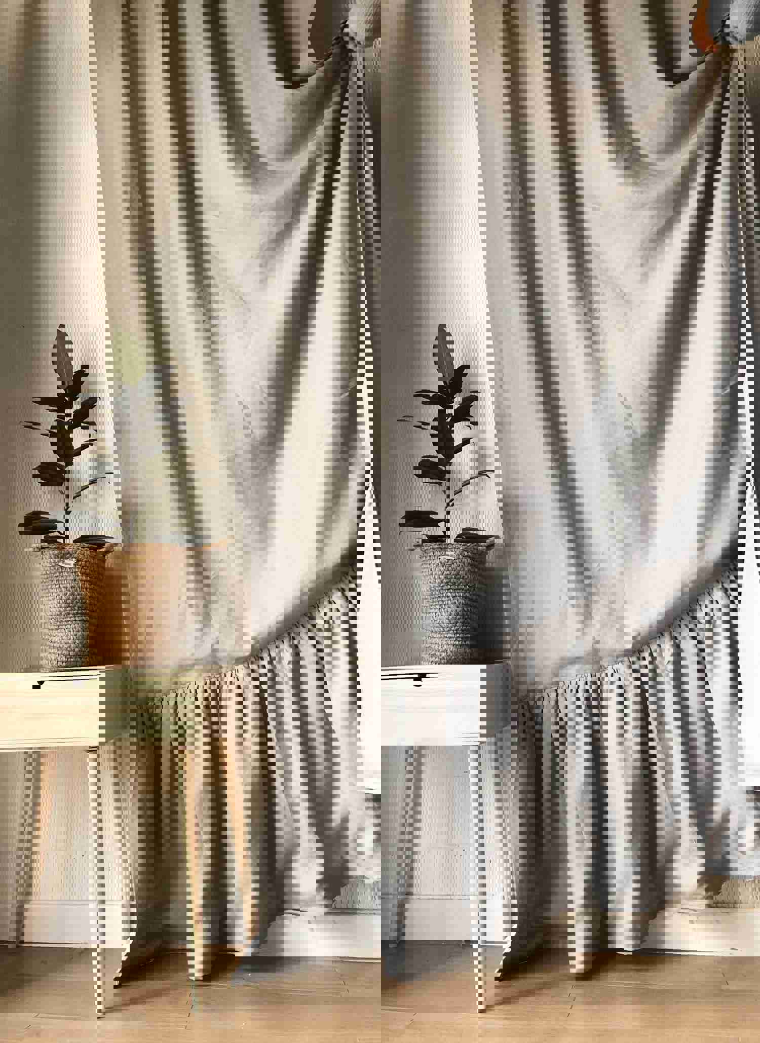 Ruffled Linen Curtain Panel - Natural Flax - Unlined - Rod Pocket or Heading for Ceiling Track