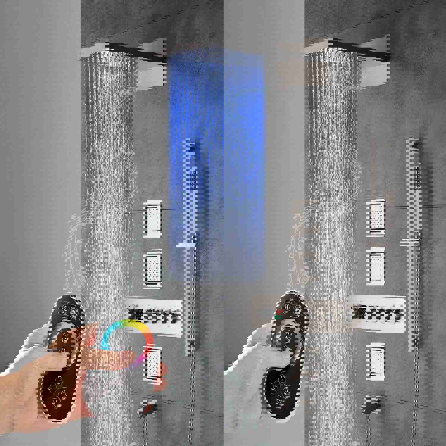 ARIAL Rainfall Waterfall Wall Mounted Thermostatic LED Music Shower System