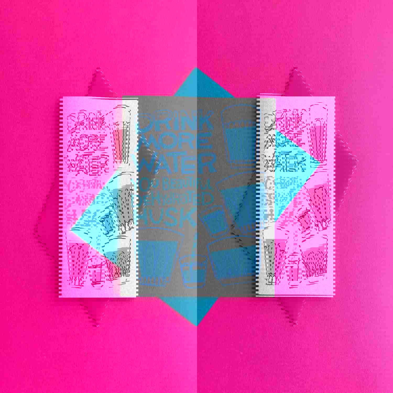 Drink More Water! Risograph Greeting Card