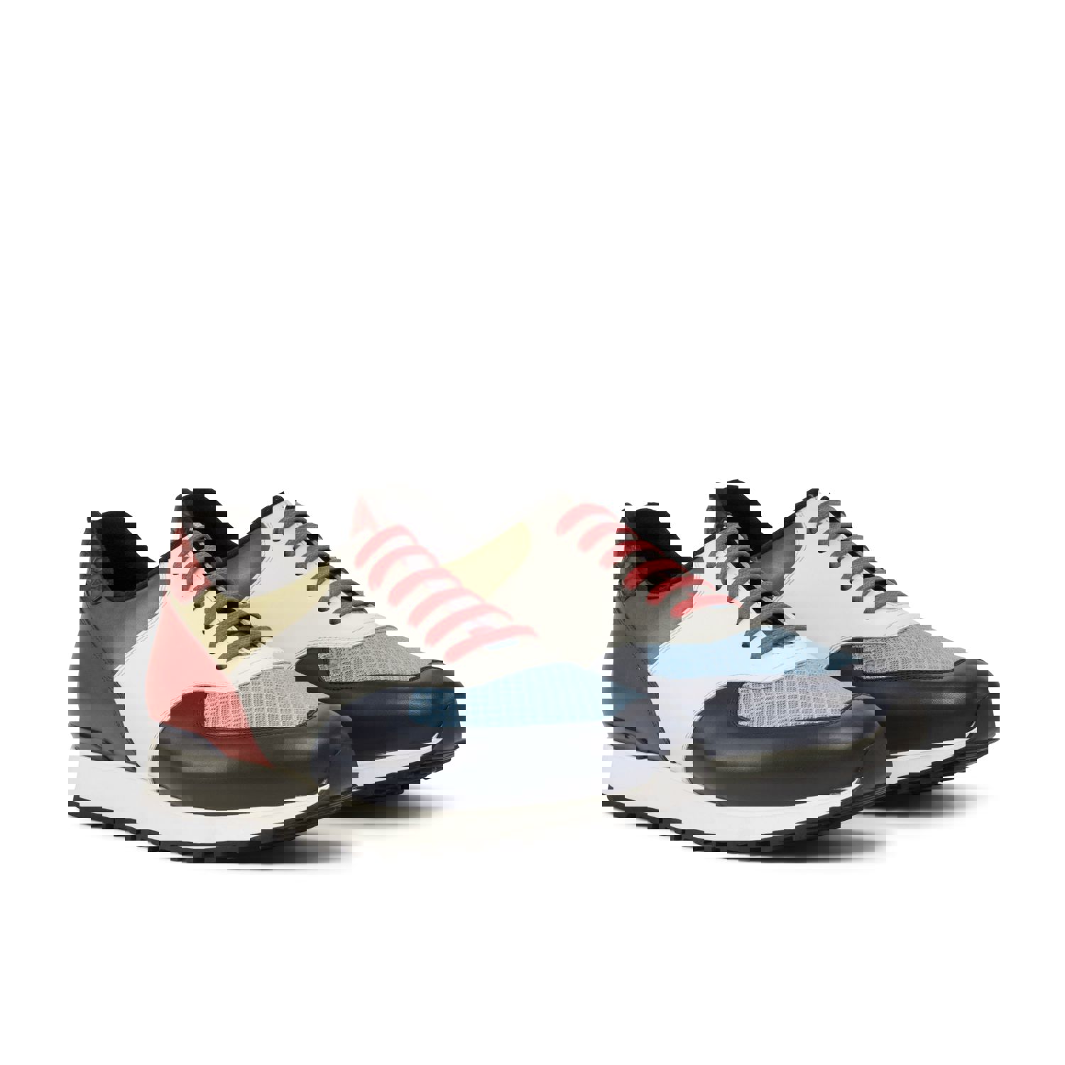 DapperFam Veloce Mens Italian Leather & Croco Embossed Jogger in Navy/White/Olive/Red