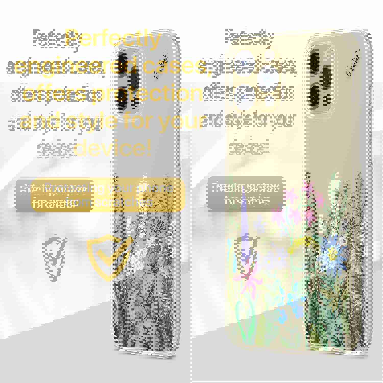 TPU Clear Case with Flower Bouquet Design for iPhone & Samsung Phones