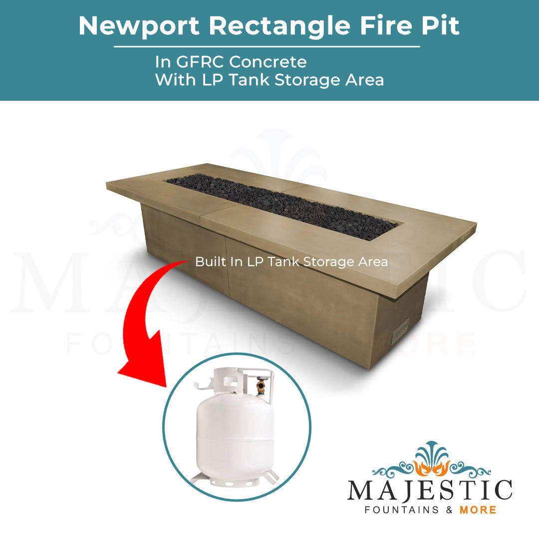 The Outdoor Plus Newport Rectangle Fire Pit in GFRC Concrete with Free Cover