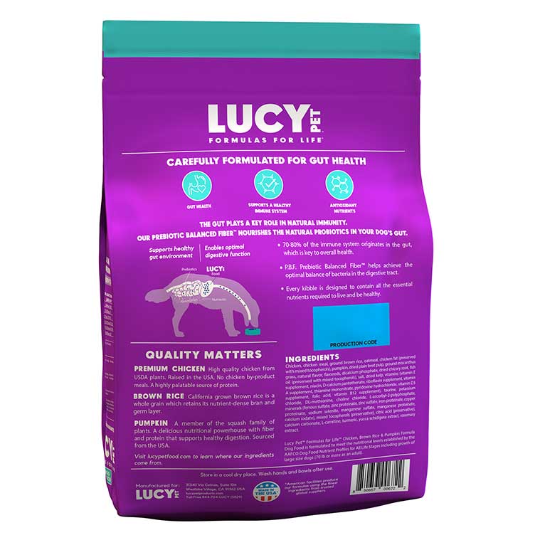 Lucy Pet Chicken, Brown Rice & Pumpkin, Dry Dog Food - Limited Ingredient Diet for Sensitive Stomachs