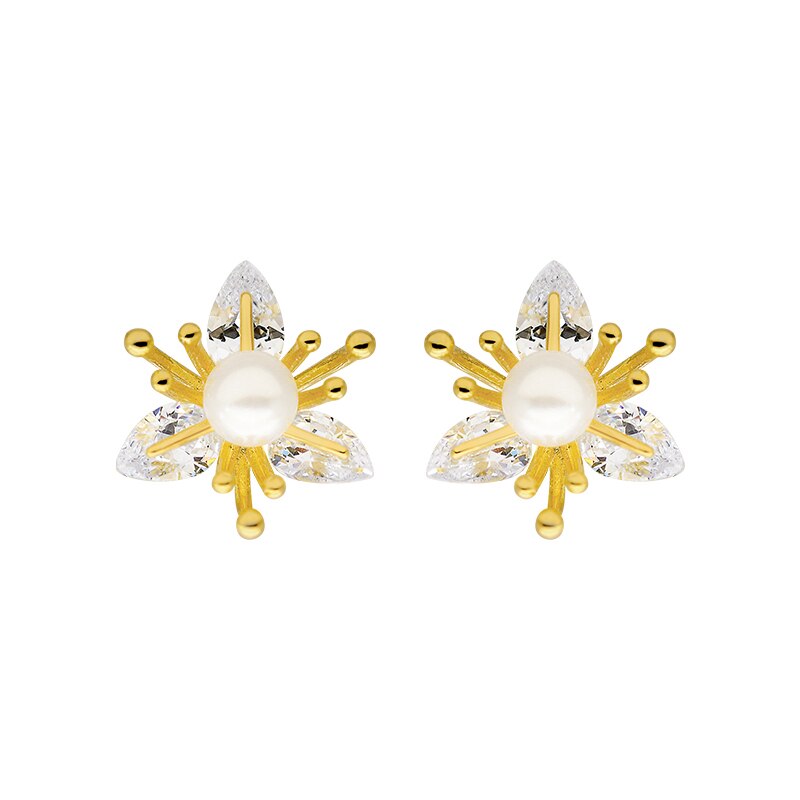 2022 Korean Design Jewelry Copper Inlaid Zircon Three Petal Flower Earrings