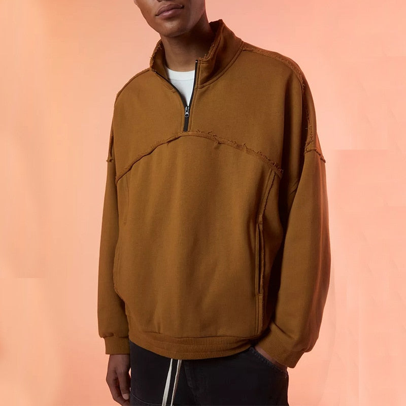 Jinquedai Vintage Punk Retro Fashion Half Zipper High Neck Sweater for Men