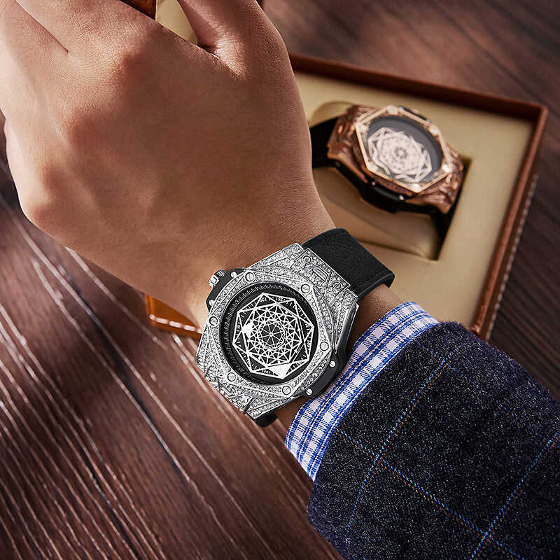 KIMSDUN Men's Automatic Mechanical Watch with Diamond-studded Silicone Strap - K-109A