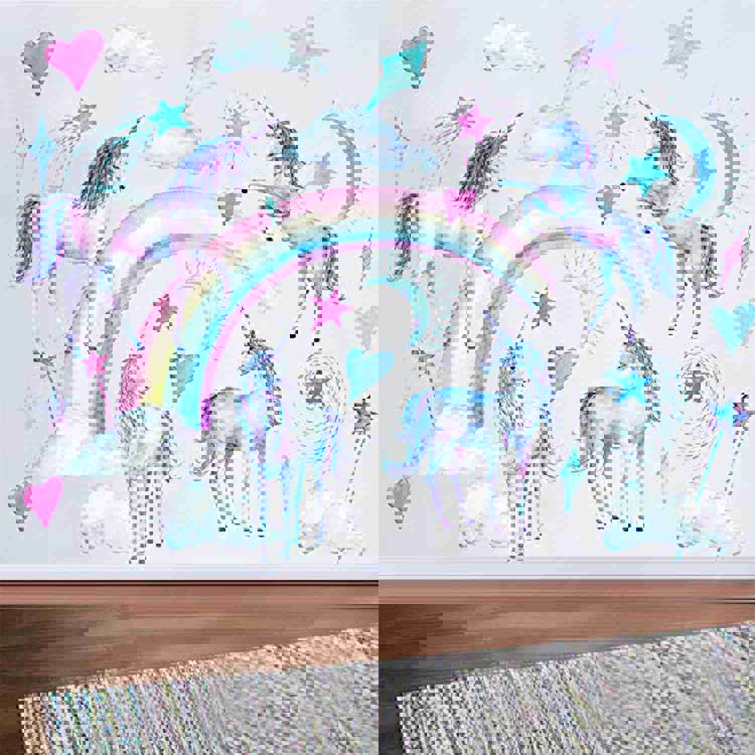 Leint Unicorn Wall Decals, Multi Color Unicorn Rainbow Vinyl Wall Stickers for Kids Room