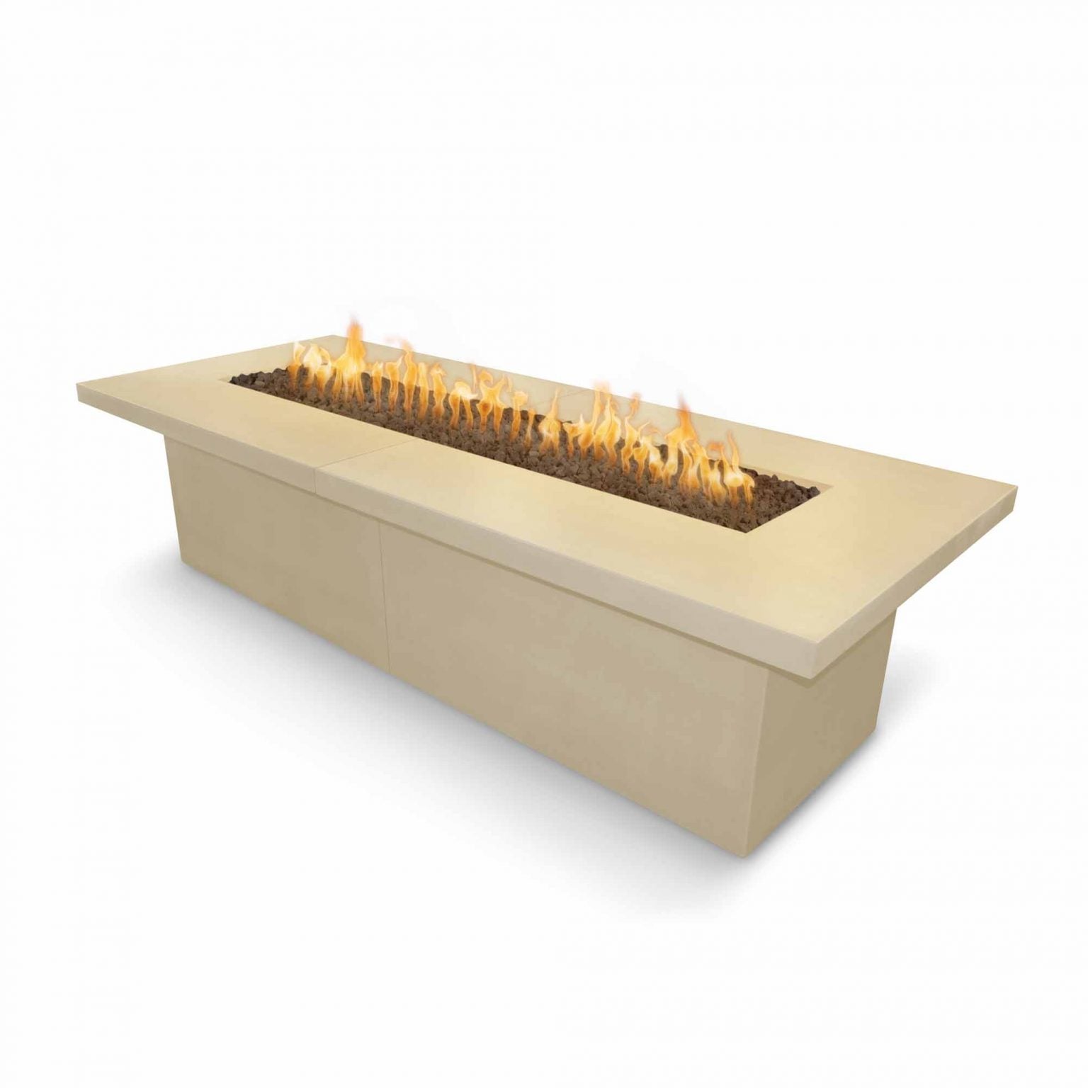 The Outdoor Plus Newport Rectangle Fire Pit in GFRC Concrete with Free Cover