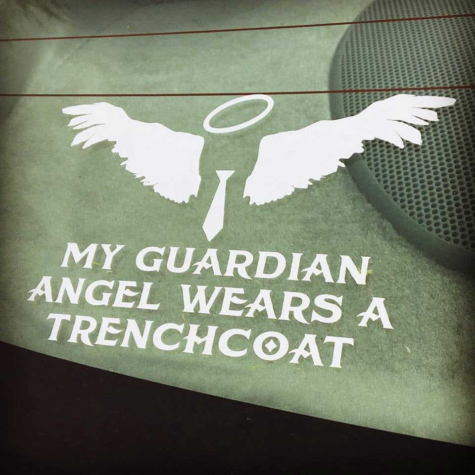 Supernatural-Inspired Vinyl Car Decal - My Guardian Angel Wears a Trenchcoat