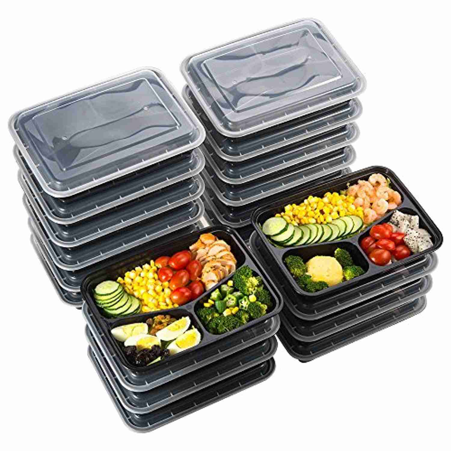 32 oz Meal Prep Food Containers (20 Pack) - 3 Compartment Bento Lunch Boxes, BPA Free & Stackable