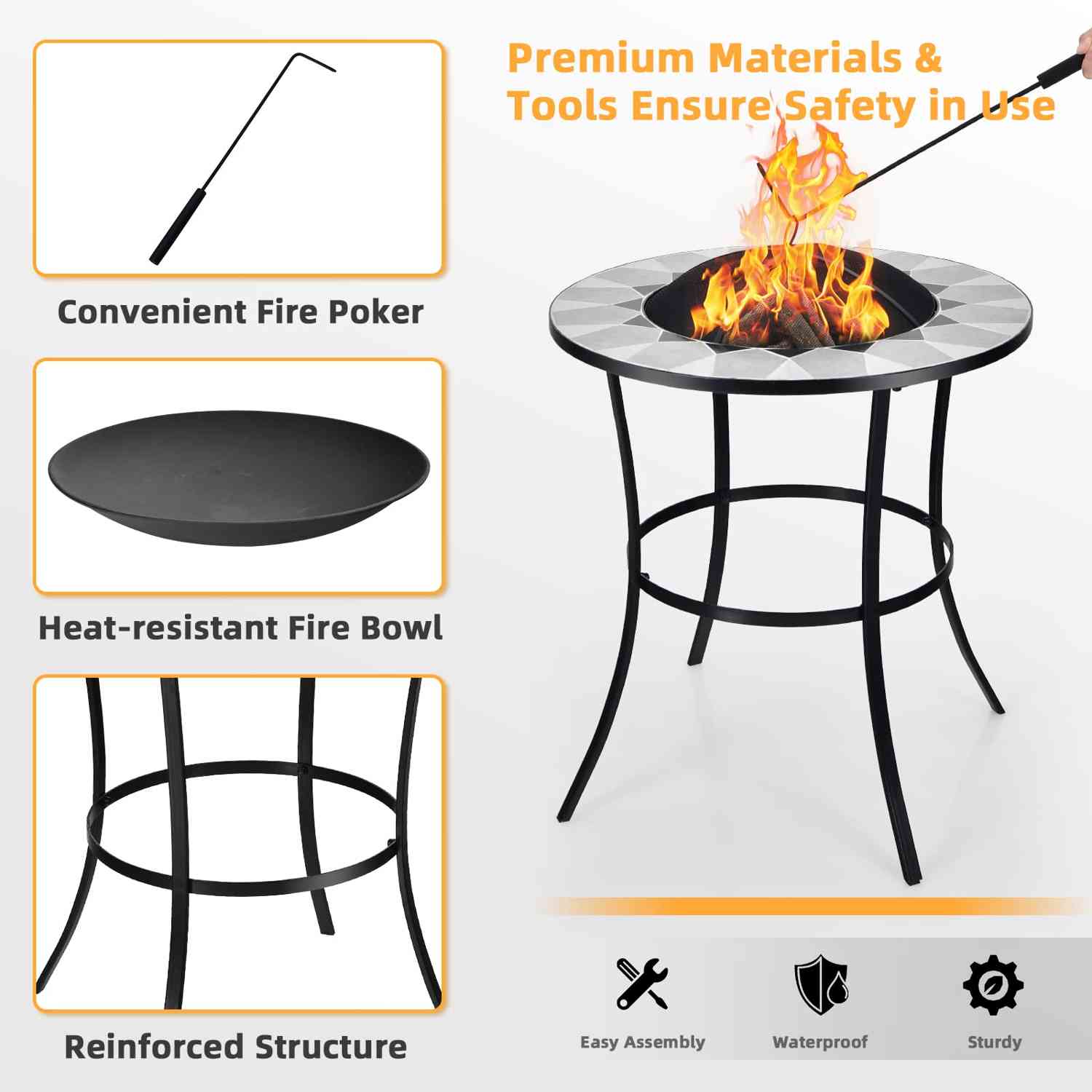 Tangkula Outdoor Fire Pit Table with Tile Tabletop