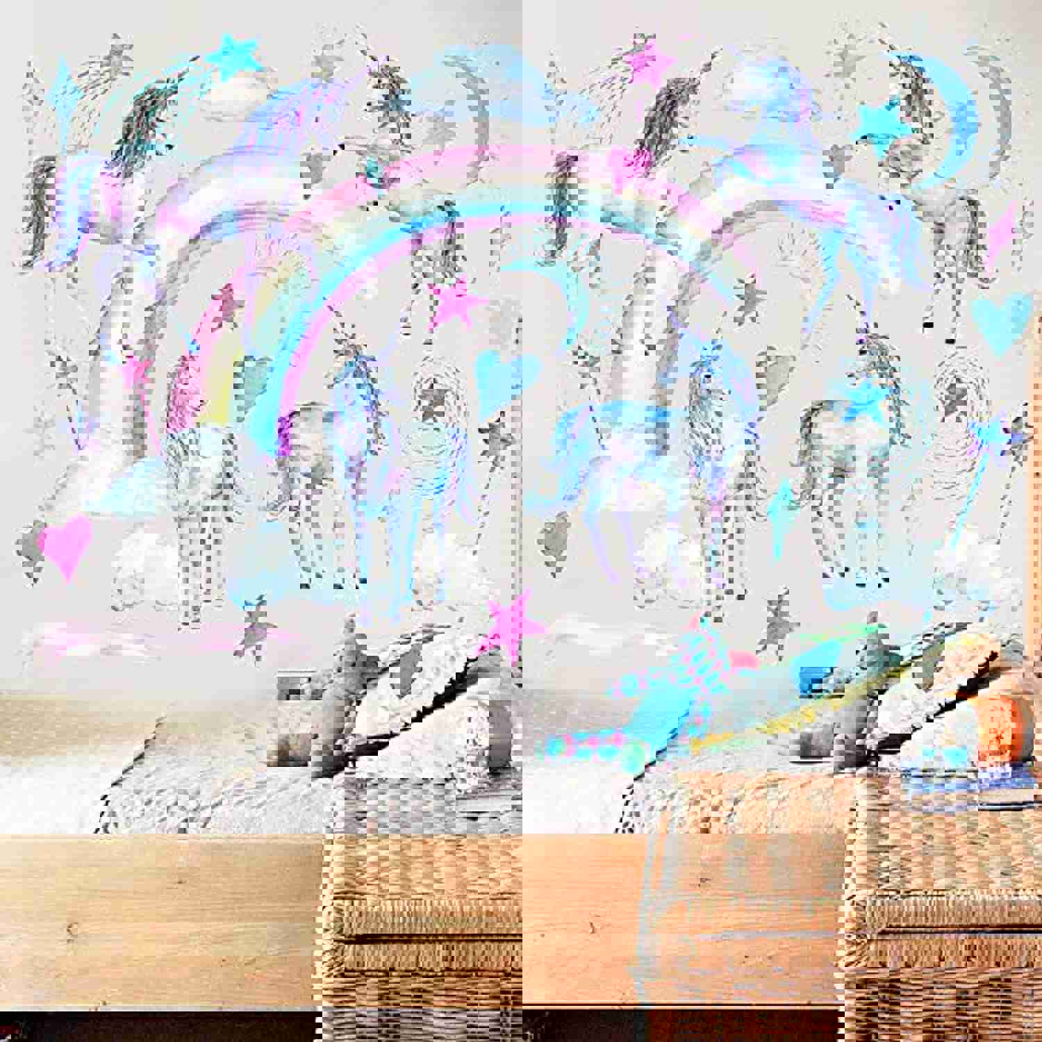 Leint Unicorn Wall Decals, Multi Color Unicorn Rainbow Vinyl Wall Stickers for Kids Room