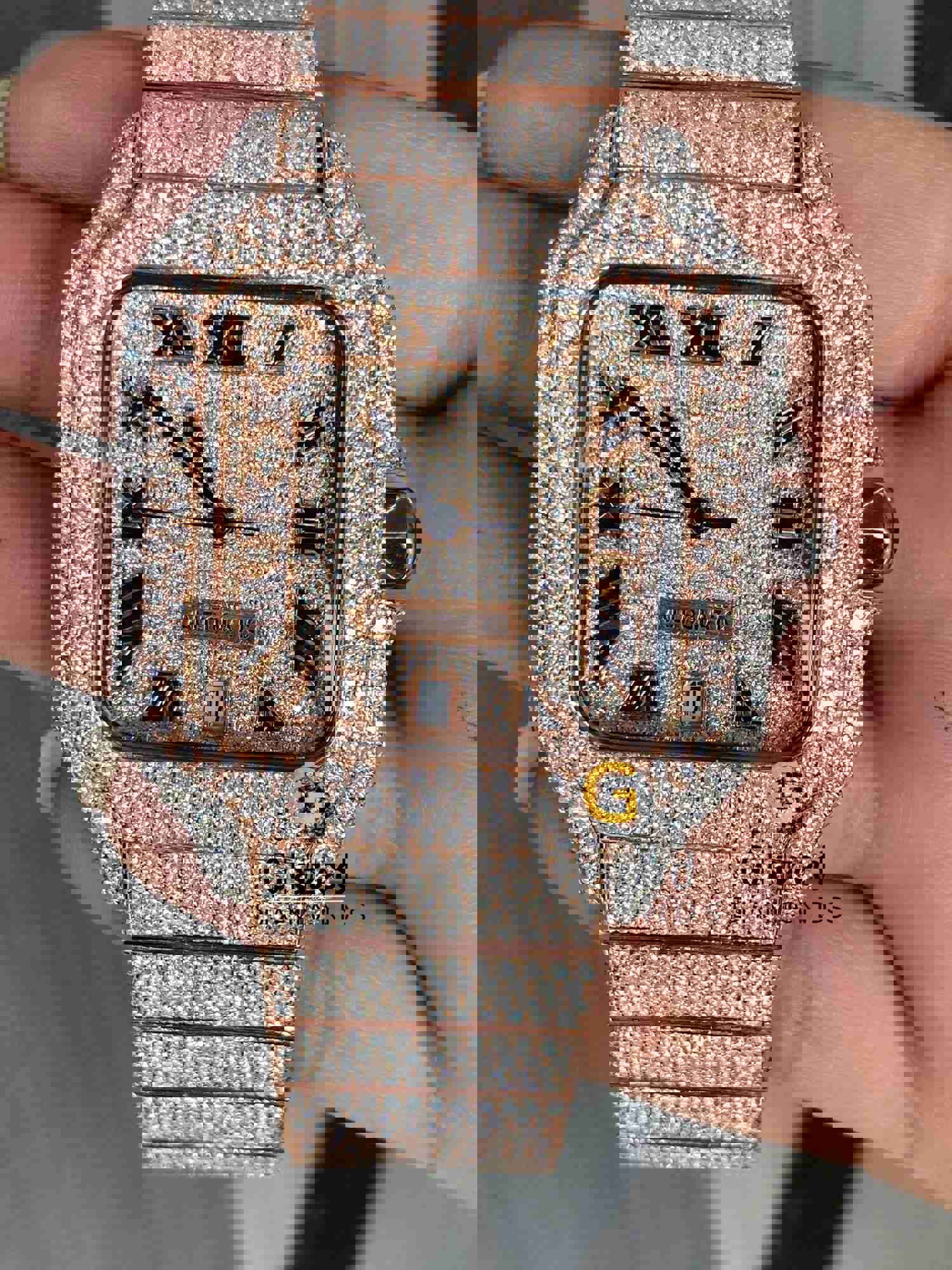 Roman Numeral Rose Two Tone Luxury Rappers Moissanite Watch for Men