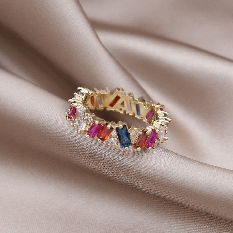 Korea Design Jewelry 14K Gold Plating Color Irregular Zircon Ring for Women